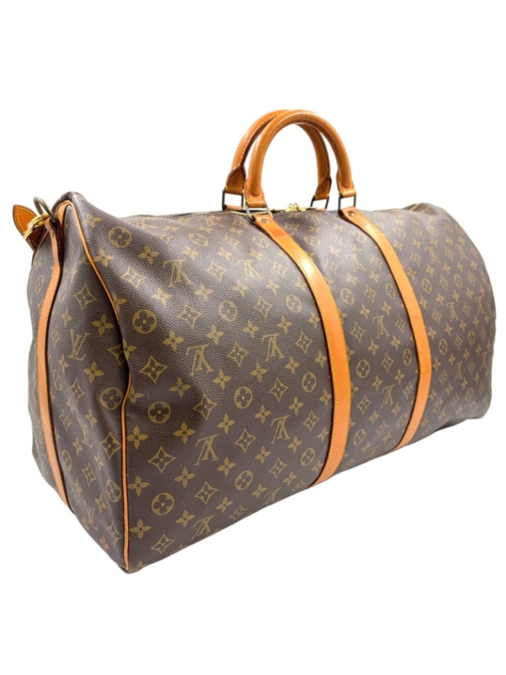 Louis Vuitton Keepall Bandouliere 60 Monogram Leather Brown Boston Bag Gold - Picture 2 of 15